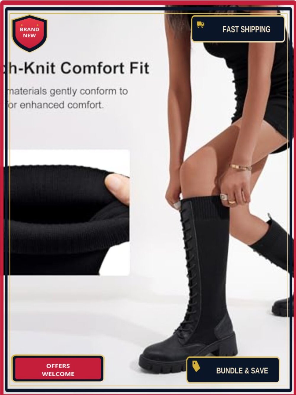 Lace-Up Platform Chunky Heel Knee High Combat Boots - Picture 3 of 6